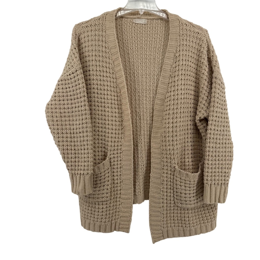 Altar'd State Tan Beige Oversized Plush Open Front Cardigan w/ pockets Large